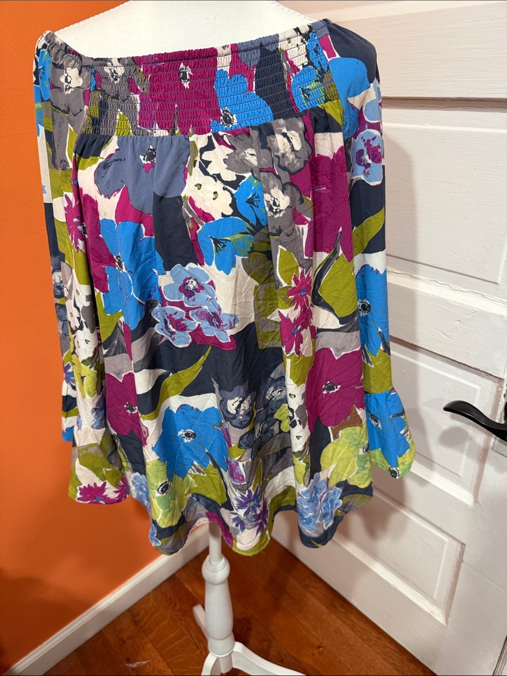 Cato Floral Off-Shoulder Skater Skirt — Blue, Magenta, Olive, Gray, White